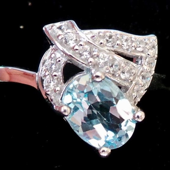 Unknown Jewelry - *LOW START* Genuine Sky Blue 1.54ct Topaz & White Zircon 925 Sterling Ring 9
